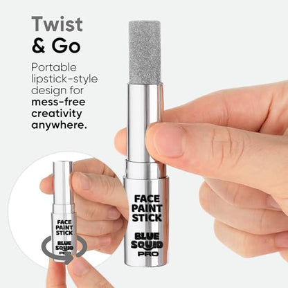 Blue Squid PRO Metallic Silver Face Paint Stick - Waterproof Silver Body Paint Adults & Kids Eye Black Baseball, Eyeblack Softball -Hypoallergenic Twist-Up Non-Toxic Makeup Stick Cosplay, Sports & SFX - color: Metallic Silver