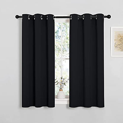NICETOWN Halloween Bathroom Blackout Curtains and Drapes, Black Solid Thermal Insulated Grommet Blackout Drapery Panels for Window (2 Panels, 34 inches Wide by 45 inches Long, Black) | Halloween Solid Thermal Insulated Grommet Blackout Drapes Drapery Pane