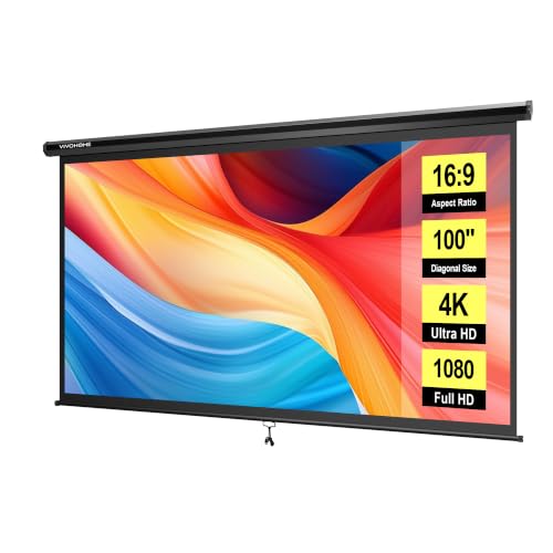 VIVOHOME 100 Inch 16:9 Pull Down Projector Screen, Black | Manual Retractable 4K Projection Screen for Home Theater, Roll Up ALR Movie Screen for Ceiling and Wall Mount - color: Black, size: 100" Diagonal (16:9)