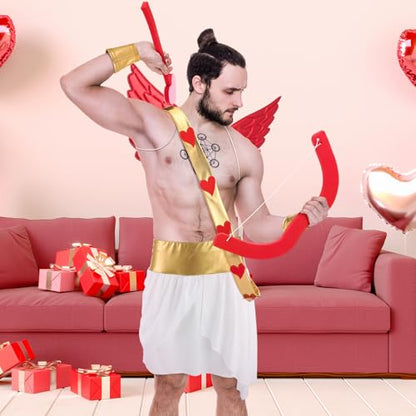 Cozypower 7 Pcs Halloween Cupid Costume Adult Wings Arrow Sash | Include Wings Arrow Bow Wrist Cuffs Body Sash Kilt for Halloween Dress Up - color: Red, size: Large