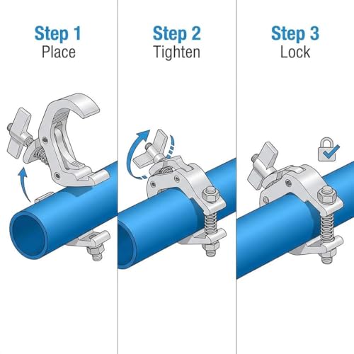 QWORK Aluminum Stage Light Truss Clamp 10 Pack, 1.18" to 1.97" Fit, 330lb Load for DJ Booth, Theatrical Rig & Event Setup
