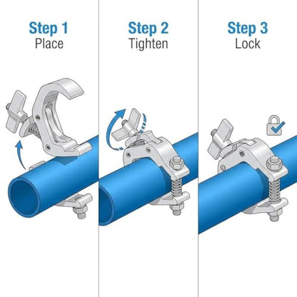 QWORK Aluminum Stage Light Truss Clamp 10 Pack, 1.18" to 1.97" Fit, 330lb Load for DJ Booth, Theatrical Rig & Event Setup