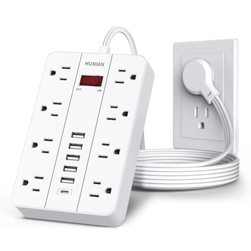 Power Strip with USB, HUNIAN Flat Plug Extension Cord, 5Ft, White - color: White, size: 5FT