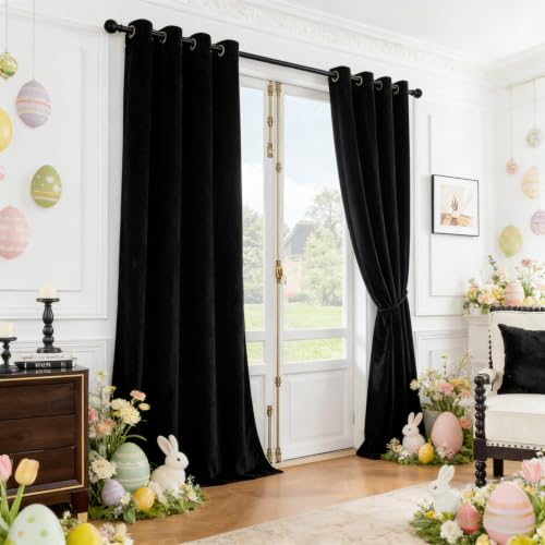 SNITIE Black 52”x63” Long Velvet Curtains with Grommet - 2P - color: Black, size: 52"W x 63"L (Pack of 2)