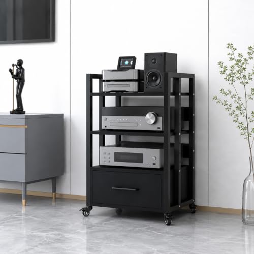 3-Tier Audio Rack with Wheels, AV Media Stand - color: 3-tier Black