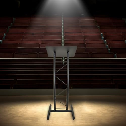Kingdom KML8CB All Metal-Constructed Curved Lectern with “H” Style Base, Stand up Church Pulpit, Slanted Lectern, Conference Podium for Speakers, Speeches, Other Occasions, Powder Coat Finish Black - size: Design 02