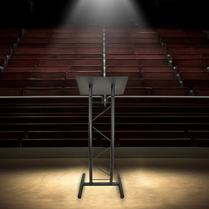 Kingdom KML8CB All Metal-Constructed Curved Lectern with “H” Style Base, Stand up Church Pulpit, Slanted Lectern, Conference Podium for Speakers, Speeches, Other Occasions, Powder Coat Finish Black - size: Design 02
