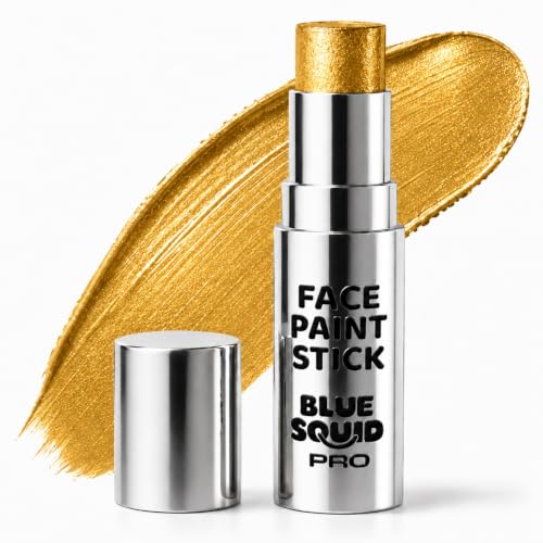 Blue Squid PRO Metallic Gold Face Paint Stick - Waterproof Gold Body Paint Adults Eye Black Baseball, Eyeblack Softball -Hypoallergenic Twist-Up Non-Toxic Makeup Stick Cosplay, Sports & SFX - color: Metallic Gold