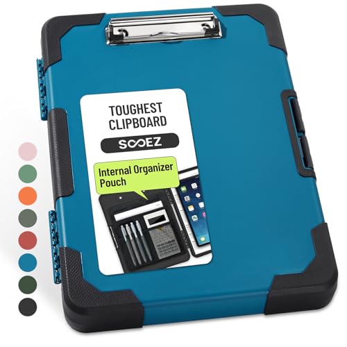 Sooez Toughest Clipboard with Storage, Internal Pen Pouch Included, Letter/ A4 Size, Shockproof Heavy Duty Plastic Clip Boards 8.5x11”, High Capacity Clipboards Box Case for Contractor Trucker Driver - color: Dark Blue With Black Corner