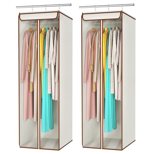 Univivi Garment Bags for Hanging Clothes, Cloth Bag 54 In, 2 PCS, Beige - color: Beige, size: 54"-2PCS