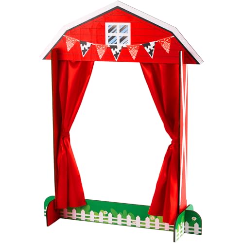 Yuntau Wooden Tabletop Puppet Theater with Curtains, Puppet Show Stage, Imaginative Play Theatre, Inspires Imagination and Creativity, 17.7 x 5.9 x 22.1 Inches(Farm)