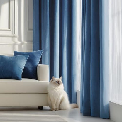 FMFUNCTEX Velvet Blackout Curtains Blue Thermal Insulated Curtains for Bedroom Living Room Darkening Curtains 72 Inches Long Soft Luxury Heavy Rod Pocket Slate Blue Drapes Dining Room 2 Panels Set - color: Slate Blue, size: 52"W x 72"L (Pack of 2)