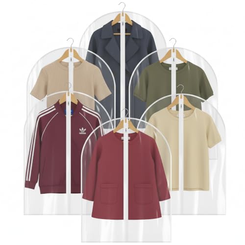 All Clear Garment Bags for Travel - 32” PEVA Waterproof Suit Cover with Zipper for Hanging Clothes, Shirts, Sweaters - Durable Dresser for Closet Storage, Dustproof & Moisture Resistant - 32”/6 Pack - size: 32" -6 Pack