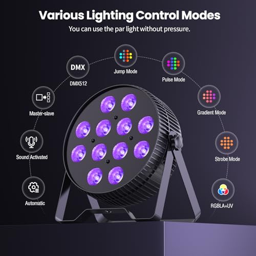 Betopper 12X18W LED Stage Light,6-in-1 RGBAL+UV DJ Par Lights-4 Packs | 12W*18 PCS RGB+Lime Amber UV LEDs, Auto/Sound/DMX512/Master-Slave, Ideal For Parties, Concerts, Theatrical, Uplighting, Event