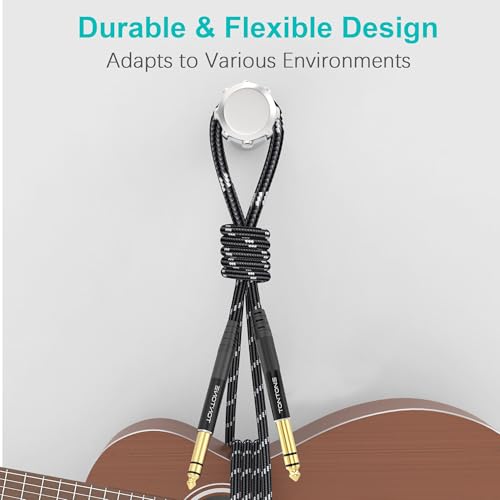 1/4 Inch TRS Cable 2-Pack 6.6FT, Quarter Inch 6.35mm Balanced Stereo Audio Cable, 1/4 to 1/4 Guitar Cables for Electric Guitar Bass Keyboard Mixer - size: 6.6 FT