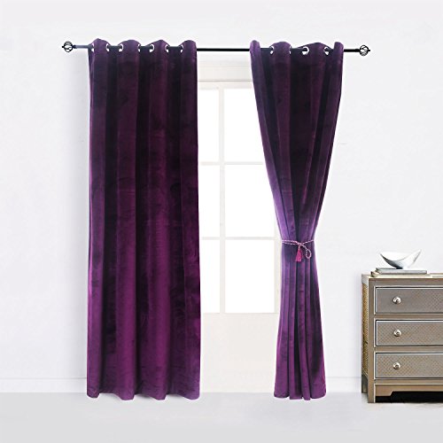 Cherry Home Set of 2 Blackout Velvet Energy Efficient Grommet Curtain Panel Drapes Lavender Purple 52Wx63L(2 Panels) Theater| Bedroom| Living Room| Hotel - color: Purple, size: 52"W x 63"L (Pack of 1)