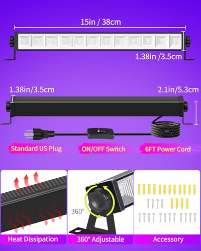 4 Pack 45W Black Light Bar with 6ft Cord+Switch, for Glow Party Halloween | LED Blacklight Fixtures 385-400nm, Each Light Up 25x25ft Area, for Body Paint Fluorescent Tapestry Poster Classroom Bedroom - size: 45W-4Pack