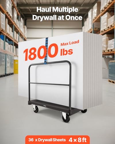 VEVOR Drywall Cart Dolly, 1800 lbs Load Capacity, 2-in-1 Steel Panel Truck Cart with 5 inch Swivel Casters, 36 x 24 inch Platform Truck with 4 Side Handrails for Factory, Warehouse, Garage, Black - style: 2-in-1-1800 LBS