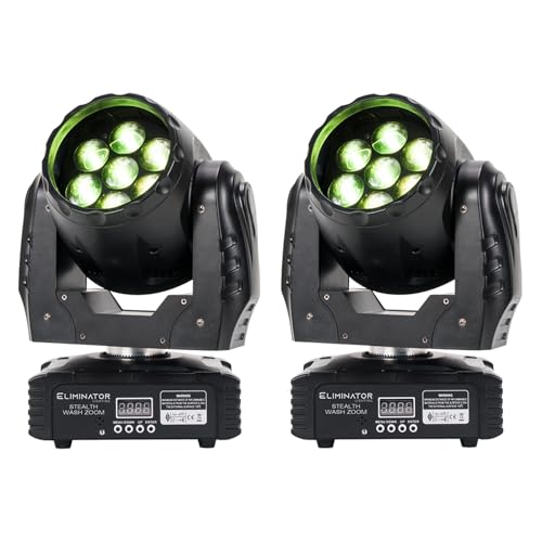 Audiosavings Bundle: (2) Eliminator Stealth Wash Zoom 7 x 12Watt RGBW LED DMX Moving Head Lights ADJ (2 Items)