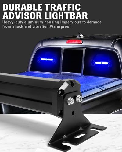 HLauto 1002L Emergency Strobe Traffic Advisor Light Bar: 40 LED Dash Safety Warning Flashing Light, Front/Rear Windshield Visor Lights for Construction Vehicle, Tow/Plow Truck (2x10.7inch, Blue) - color: #12 Blue