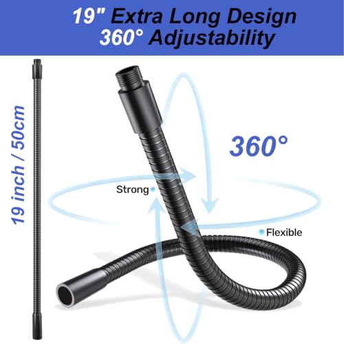 19" Gooseneck Arm, 3/8" Female to Male Metal Thread, 360° Microphone Flexible Arm, Gooseneck Tube Extension Holder, for Phone, Microphone Holder, Black