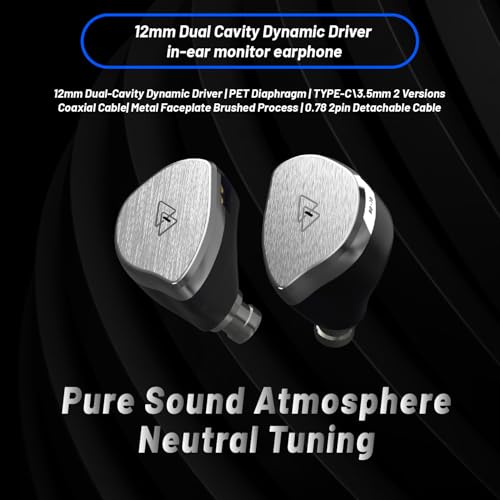 BQEYZ BQ10 12mm Dynamic Wired Earphones, 3.5mm in-Ear Monitor IEM | 0.5-inch dynamic driver, silver housing, compatible with smartphones, available with or without remote microphone - size: 3.5mm without Mic