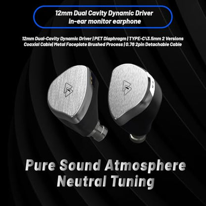 BQEYZ BQ10 12mm Dynamic Wired Earphones, 3.5mm in-Ear Monitor IEM | 0.5-inch dynamic driver, silver housing, compatible with smartphones, available with or without remote microphone - size: 3.5mm without Mic