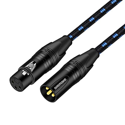 10FT XLR Mic Cable 3-Pin XLR Male to Female Microphone Audio Cable, Black Blue Tweed Braided Balanced DMX AMP Instrument Patch Cords for Mixing Boards, Speaker Systems, Pro Audio, Preamps - size: 10FT/3M