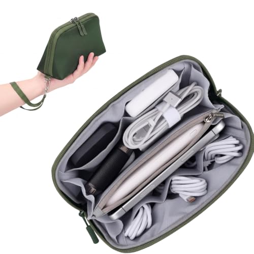FYY Travel Cable Organizer - 8 Compartments, Lightweight, Water Repellent - color: Green, size: (S) 8.1"× 4.7"× 2.9"