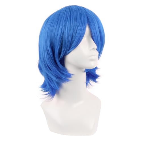 MapofBeauty 14 Inch Short Wolf Tail Side Bangs Party Wig, Blue | 35 cm Cosplay Wig, Synthetic - color: Blue