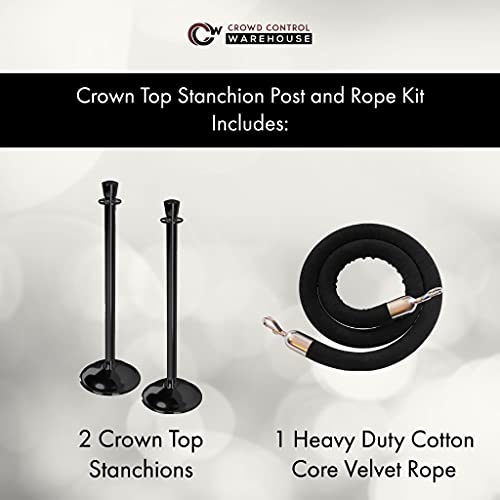Stanchion Post and Rope KIT SAT.Steel, 2 Crown TOP 1 Gold Rope - color: Gold Rope, size: Satin Stainless Steel