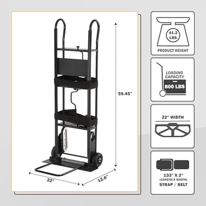 Olympia Tools 800 Lb Appliance Hand Truck with Easy-to-use Belt Tightener for transport Large Appliances and Furniture | 6 Inch TPR Wheels for a Quiet Ride, Toe Plate, 2 Webbed Straps, Heavy-Gauge Steel, for Appliances & Furniture - size: 800 LB Appliance