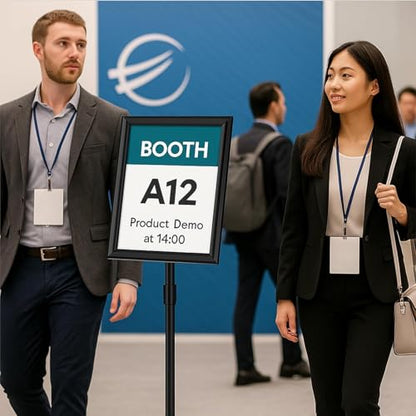 Pack of 2 Sign Stand Holder 8.5 x 11 Inch — 360° Rotating Display Holder Black Floor Sign Stand for Business Advertising & Store Signage Sturdy & Adjustable Pedestal Signage for Business Display