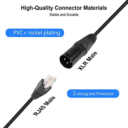 GINTOOYUN 3 Pin XLR to RJ45 Adapter - DMX XLR Male to RJ45 Male Connector Extension Cable (30CM/11.8in) for Amplifiers, Mixers, KTV Equipment, Lighting and Sound
