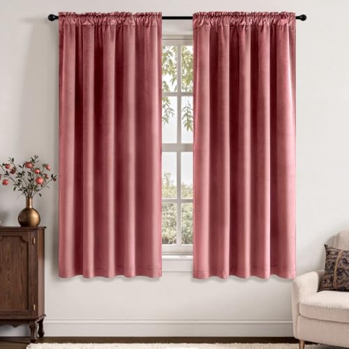 MIULEE Dusty Rose Velvet Curtains 63 Inch Long 2 Panels, W40 x L63 | Luxury Super Soft, Thermal Insulated, Room Darkening Drapes, Rod Pocket Design, Window Curtains for Bedroom Living Room - color: Dusty Rose, size: 40"W x 63"L (Pack of 2)