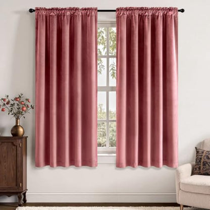 MIULEE Dusty Rose Velvet Curtains 63 Inch Long 2 Panels, W40 x L63 | Luxury Super Soft, Thermal Insulated, Room Darkening Drapes, Rod Pocket Design, Window Curtains for Bedroom Living Room - color: Dusty Rose, size: 40"W x 63"L (Pack of 2)