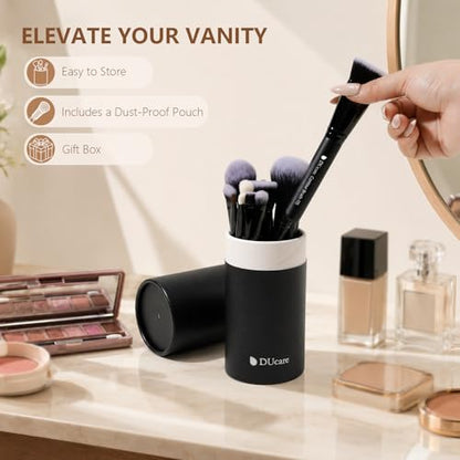 DUcare Makeup Brush Set Professional, 12 pcs Makeup Brushes, Premium Cruelty-Free Synthetic Fiber Hair, Travel Make up Brushes Set with Case (Black) - color: black with case