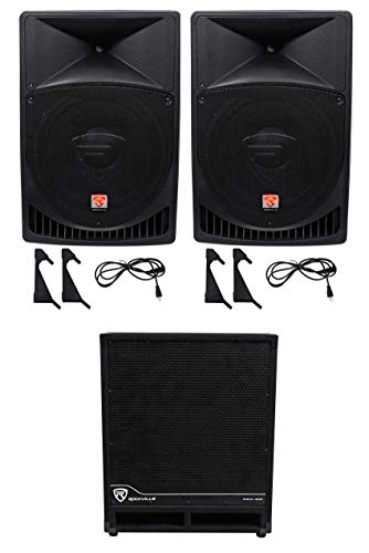 Rockville RPG15 15" 1000W Powered DJ PA Speaker Pair with RBG18S Subwoofer | 1000W Peak / 250W RMS Each, 35Hz-20kHz, Class A/B, RBG18S 18" 2000W Powered Subwoofer, DSP, Limiter, 3-Items