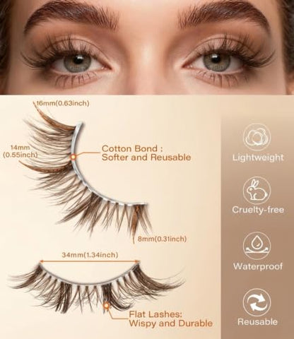 DYSILK Naked Brown Strip Lashes - 8-16mm Wispy Spiky Manga Brown-02 - color: 5 Pairs- Brown-02