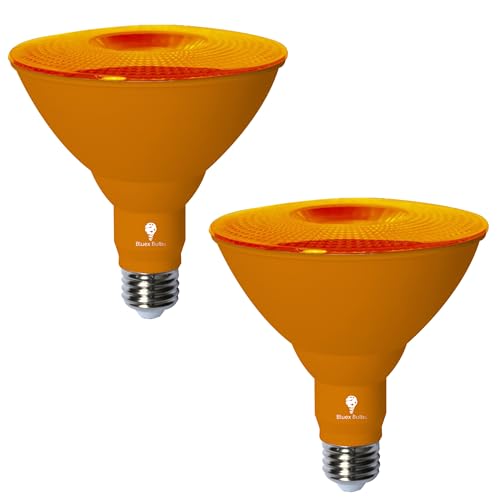 2 Pack LED Par38 Flood Orange Light Bulbs - 18W (120Watt Equivalent) - Dimmable - E26 Base Orange LED Lights, Party Decoration - color: Orange, size: 2 Pack
