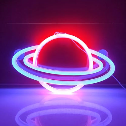 JYWJ Planet LED Neon Signs Desktop Wall Decoration Light | USB or Battery Powered, 3-AA Battery Option, Party Decoration, Business Decor Use, Desktop & Wall Mount - style: Planet