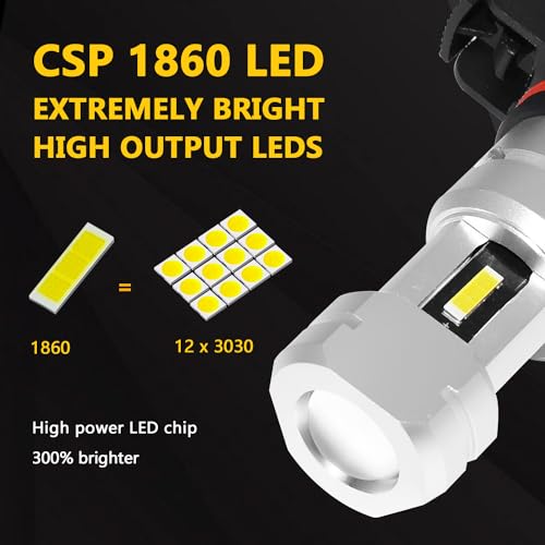 2504 PSX24W LED Fog Light Bulbs, 6000K Xenon White, 2 Pack | 3800 Lumens Super Bright, 12276 Fog Bulb, Daytime Running Lights for Car, Truck, SUV - color: White