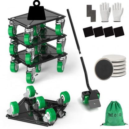 Heavy Duty Furniture Dolly 360 Rotate 5 Wheels 3400 Lbs Capacity 8.6x7.8 in | Upgraded Furniture Movers with Green Wheels, 6 Sliders, Alloy Steel Furniture Lifter Tool for Home & Office Uses - color: Green, size: 8.6x7.8 IN-6 Sliders