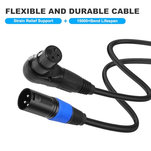 Right Angle XLR Cable 1FT, 2Pack, Black, Straight Male to 90 Degree Female Microphone Cable Cord, 3Pin XLR Adapter for Sound Devices Mixer Recorder - size: 1FT, style: R/A FM to ST Male