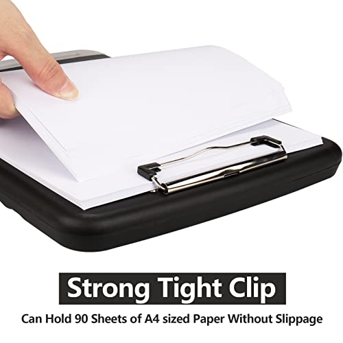 Clipboard with Storage, A4 Binder Nursing Clipboards with Pen Holder, Heavy Duty Storage Clipboards with Low Profile Clip, Clipboard Folder Side-Opening, Smooth Writing Clip Board (Black) - color: Black