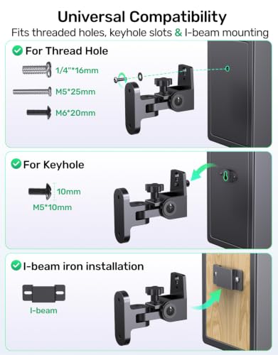 Surround Rear Speaker Wall Mount, Up to 32 lbs, Swivel and Tilt, 2 Pack | Zinc Alloy Mount, Fits Keyhole and Thread Hole, for Small Bookshelf Speakers, Works with Klipsch, LG, Polk, Sony and More - size: 2 Pack