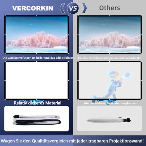Projection Screen 120 inch Outdoor Projector Screens Portable Movie Screen 16:9 Foldable Anti-Crease Projection Screen for Home Theater Outdoor Indoor Support Double Sided Projection