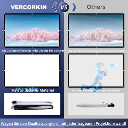 Projection Screen 120 inch Outdoor Projector Screens Portable Movie Screen 16:9 Foldable Anti-Crease Projection Screen for Home Theater Outdoor Indoor Support Double Sided Projection