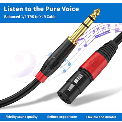 Female XLR to 1/4 Inch (6.35mm) TRS Mono Jack Microphone Cable, (2Pack / 10 FT) Balanced 3 Pin XLR Female to Quarter inch TRS Plug Mic Cord for Dynamic Microphone - size: 10 FT, 2Pack, style: XLR Female to 6.35mm