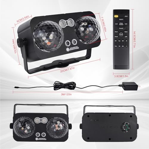 DJ Party Disco Ball Light，Sound Activated 4 in 1 LED Lights and Strobe Pattern Light for Home Room Dance Parties Birthday Halloween Christmas Karaoke Wedding Show Club Decorations
